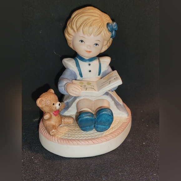 Vintage Home Interiors, Little Girl Reading a Book, with a Teddy Bear, 1440 - Picture 1 of 6